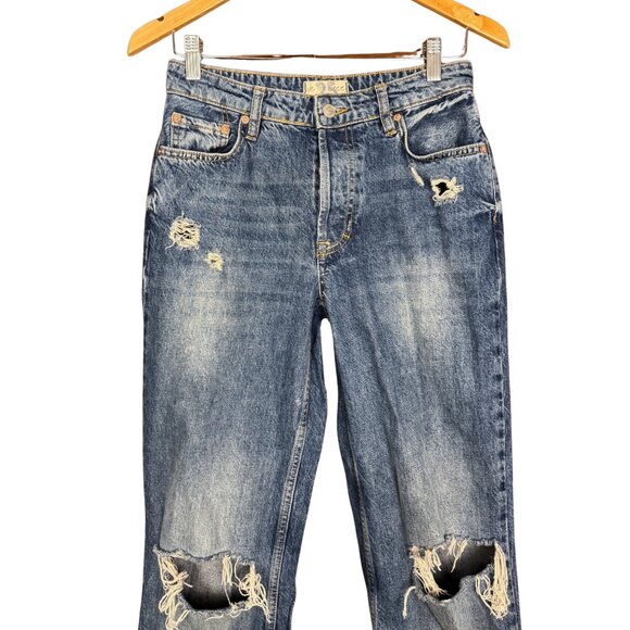 We The Free Distressed Straight Leg Jeans Size 25 Boho Button Fly Ripped Knee - Picture 5 of 8